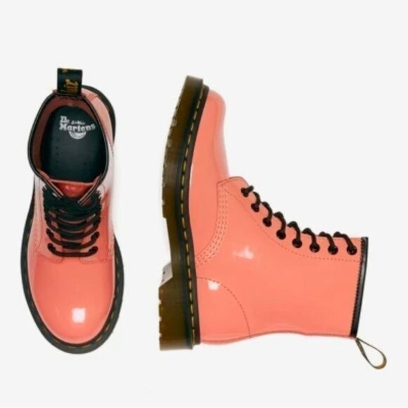 Dr. Martens 1460 Womens Patent Leather Lace-Up Platform Combat Boot Coral Size 7 - Picture 2 of 13